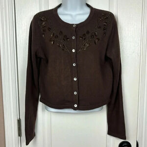 Cement Women's 90's Cropped Long Sleeve Brown Bead Embellished Sweater Size S(?)